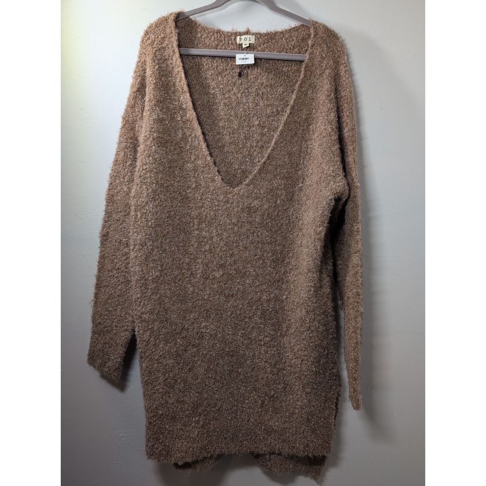 POL Women's Brown Oversized Pullover Sweater, M, Polyester, Wool & Nylon